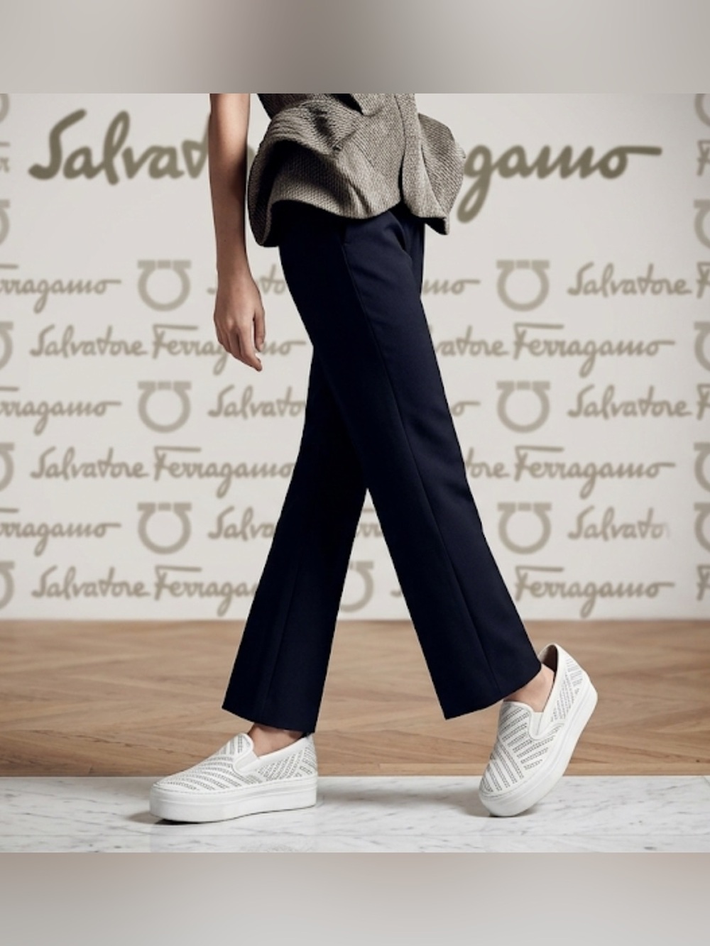 Authentic Salvatore Ferragamo designer studded leather platform sneakers sz 10